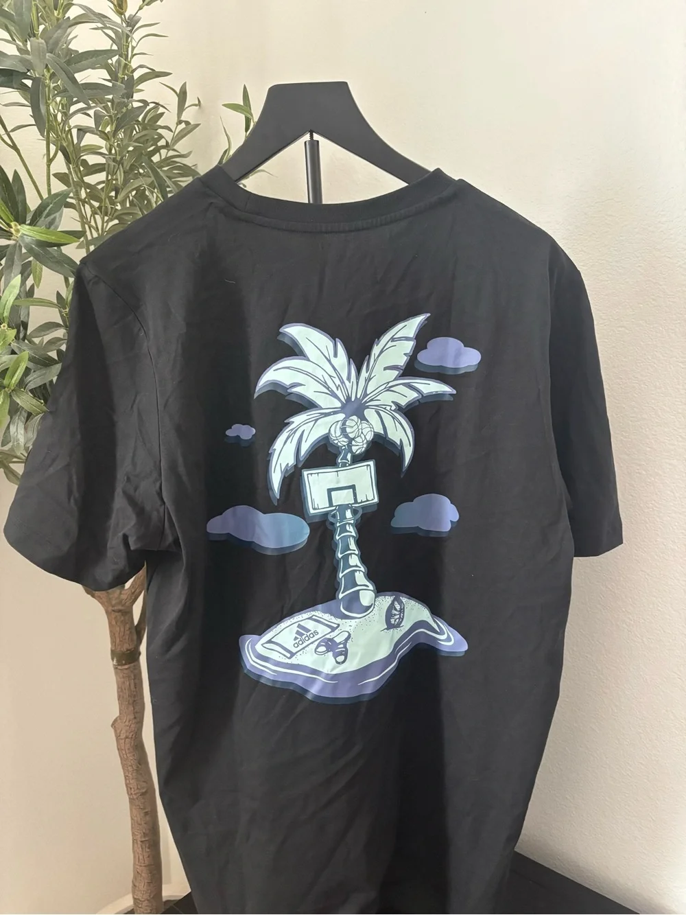 adidas Black Short-Sleeve 'Summer Buckets' Graphic Tee with Light Blue Palm